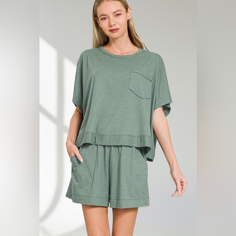 Zenana Ash Jade Women's Boxy Top & Shorts Set